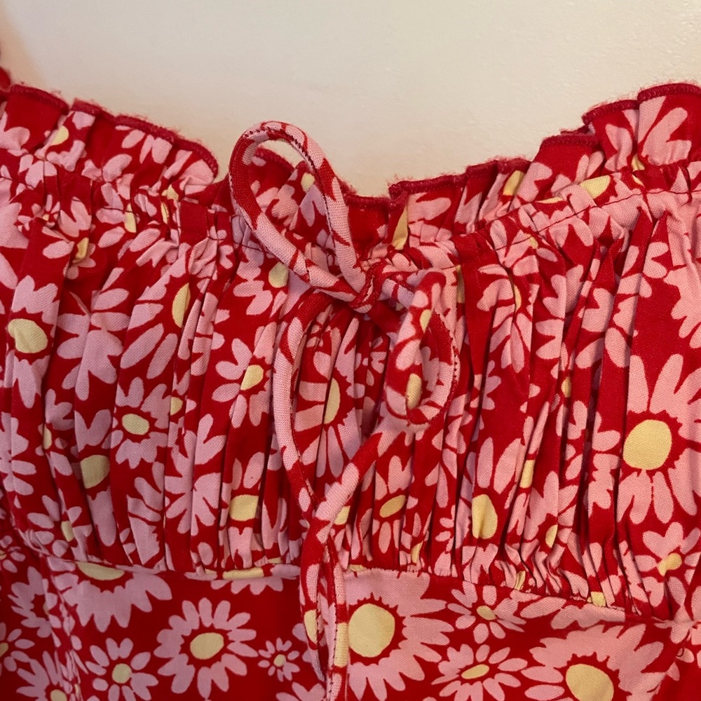 Free People Lucinda Tomato Daisy Midi Dress Lace Up Back Size M Spaghetti Straps - Picture 6 of 13